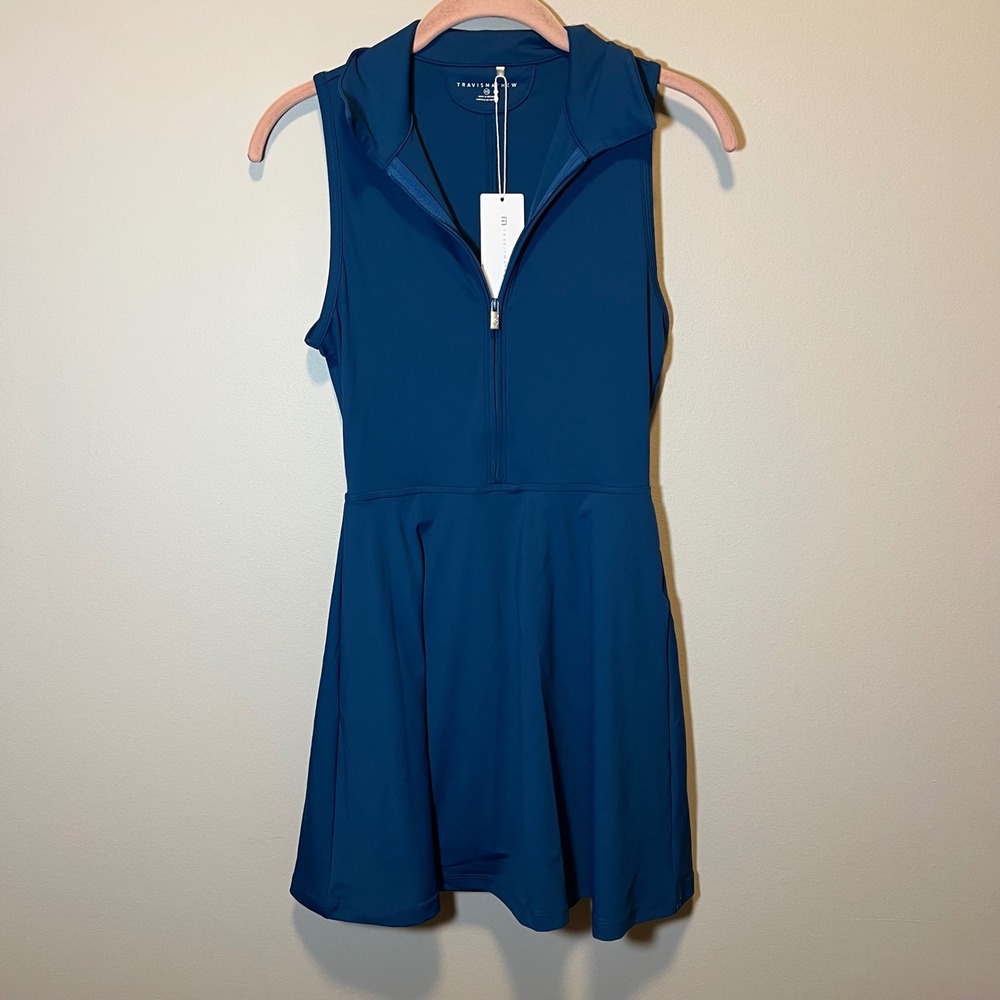 TravisMathew MoveKnit SL Zip Dress Poseidon Blue Golf Tennis XS NWT